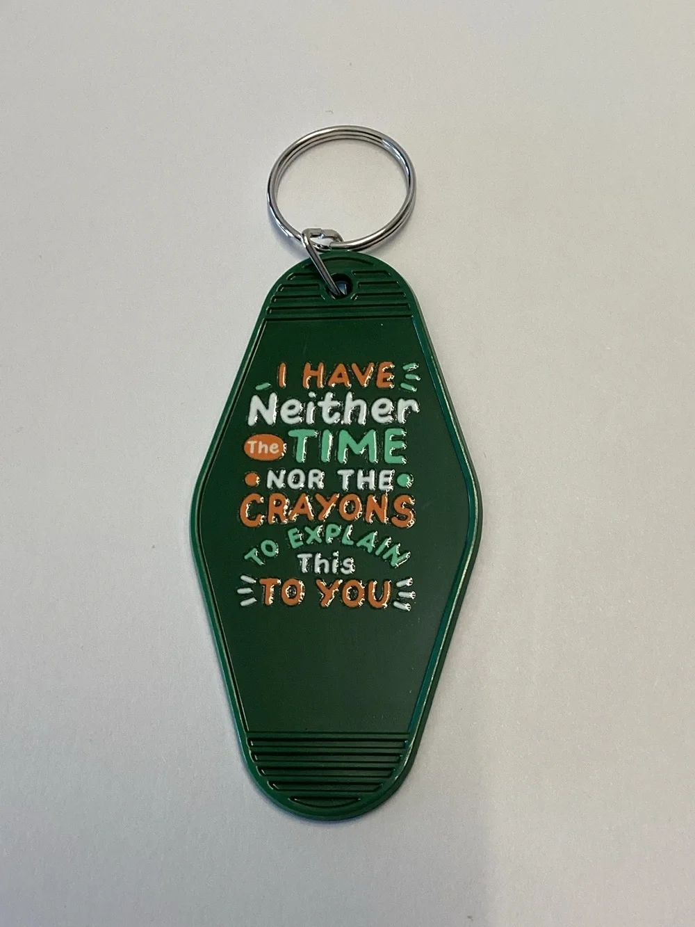 Green Novelty Keychain with Colorful Lettering